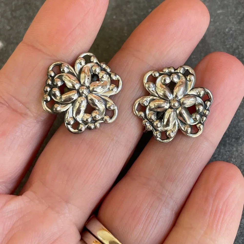 Vintage Danecraft Sterling Silver Floral Earrings